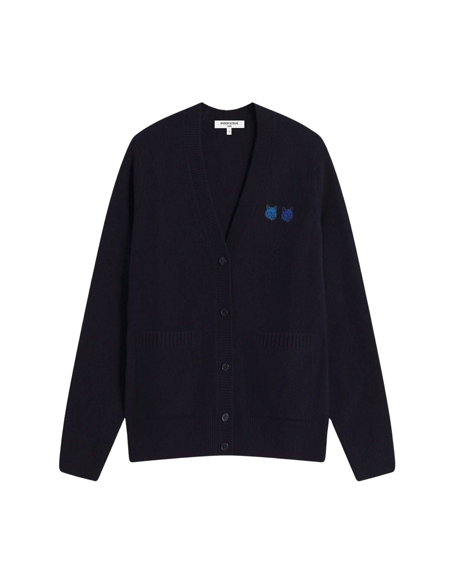 Double boxy cardigan with embroidered wool crest - Navy