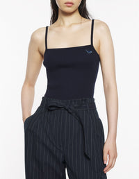 Embroidered patch tank top in wool blend - Navy