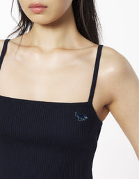 Embroidered patch tank top in wool blend - Navy