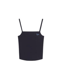 Embroidered patch tank top in wool blend - Navy