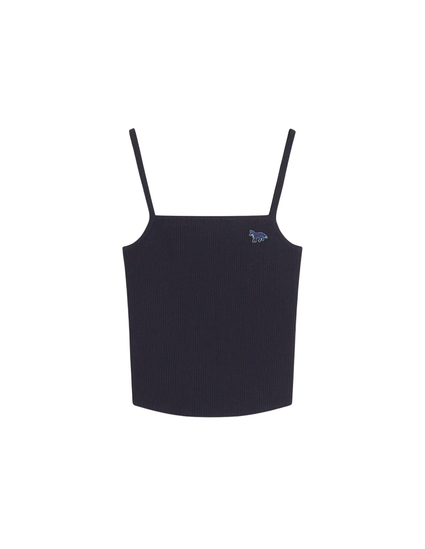 Embroidered patch tank top in wool blend - Navy
