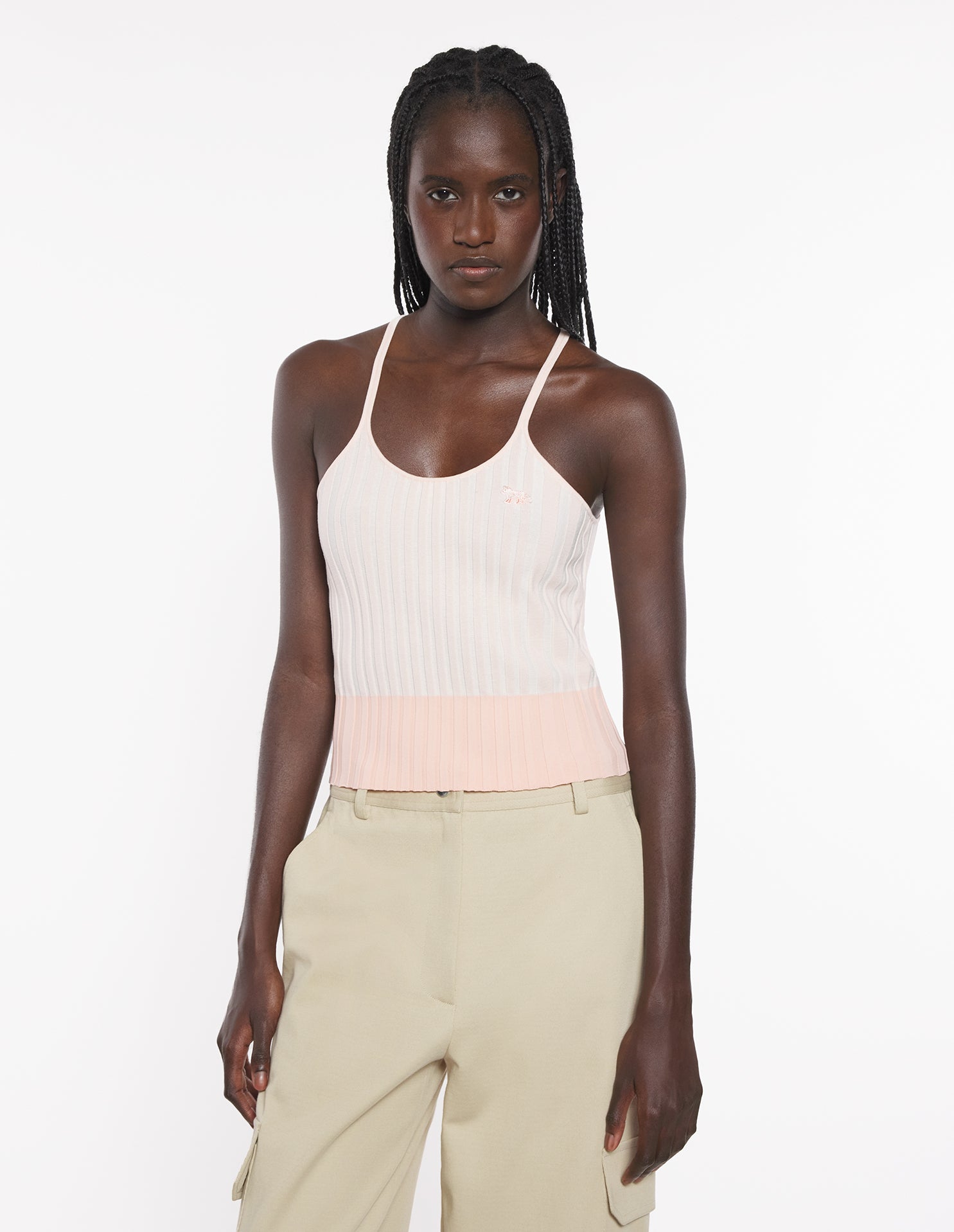 Baby Fox Patch Ribbed Tank Top - Porcelaine Pink
