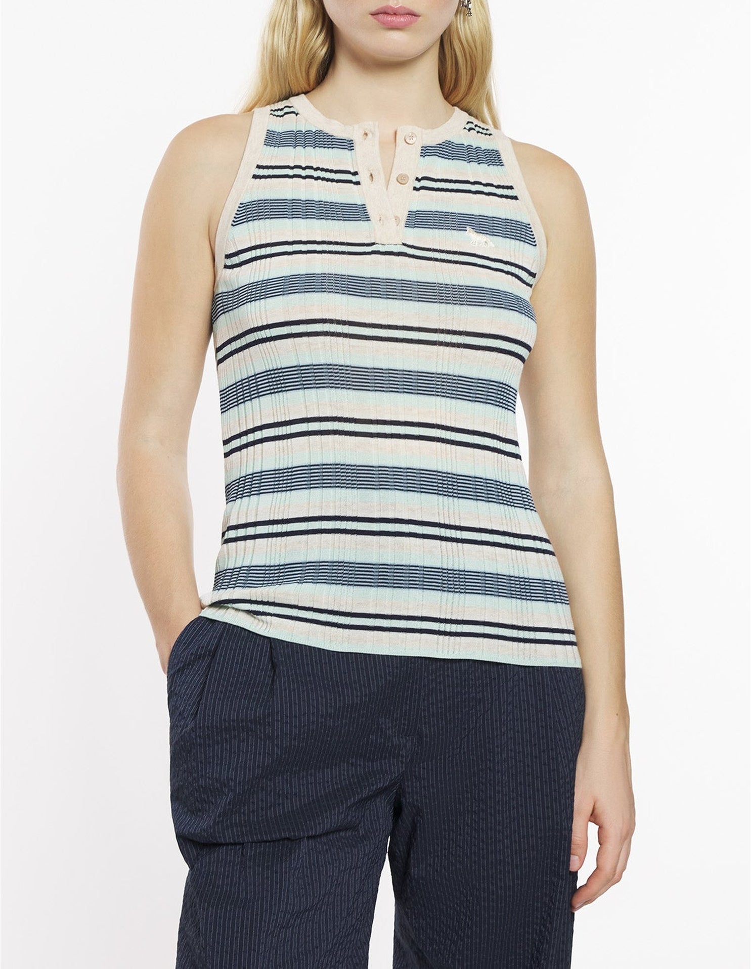 Striped ribbed tank top - Mint Ice & Smoke