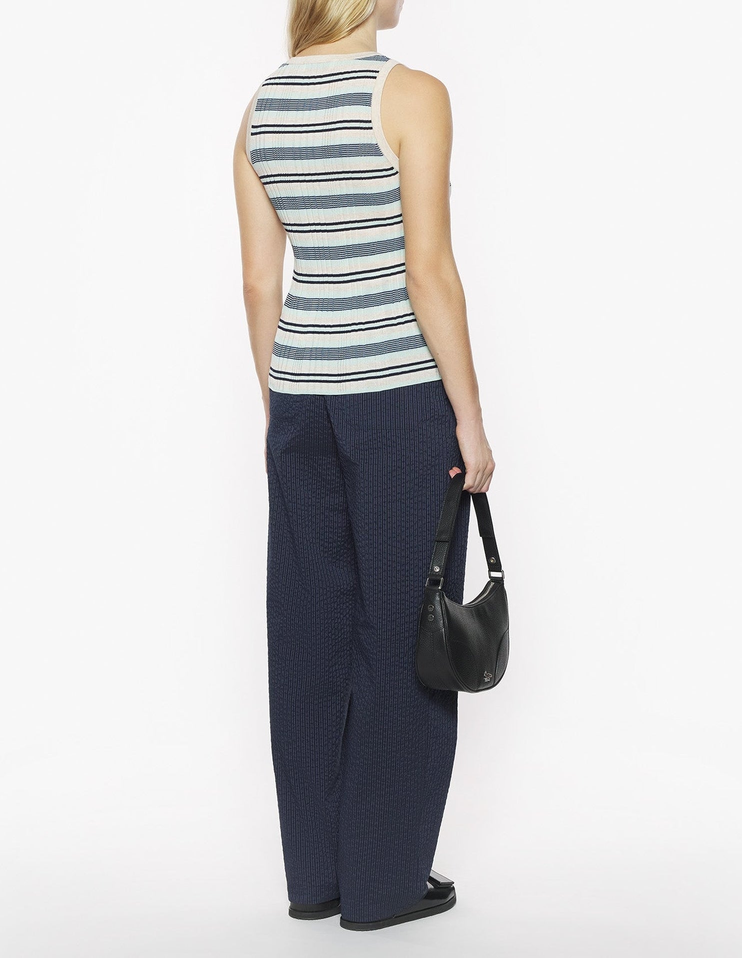 Striped ribbed tank top - Mint Ice & Smoke