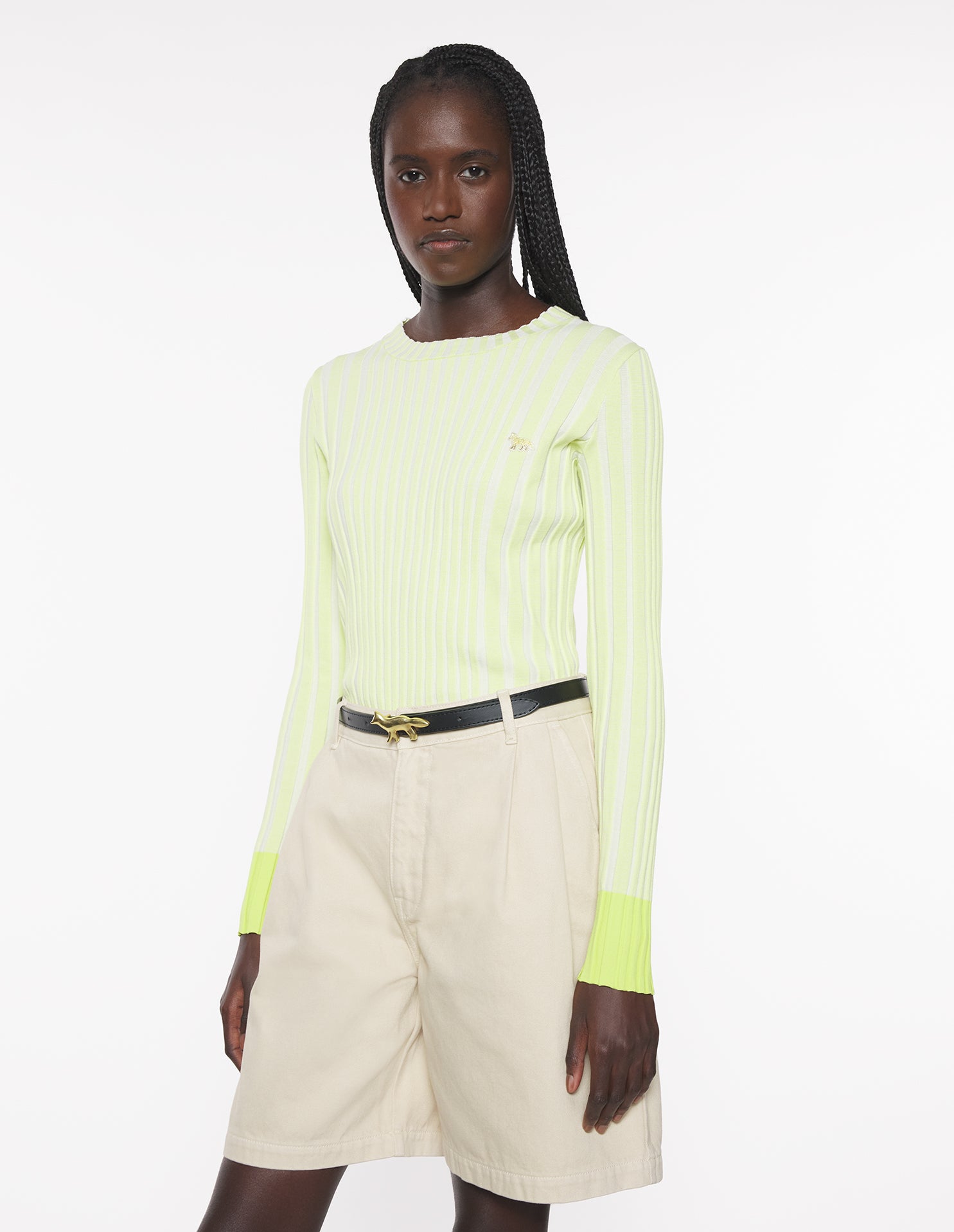 Baby Fox Patch Ribbed Jumper - Citron Vert