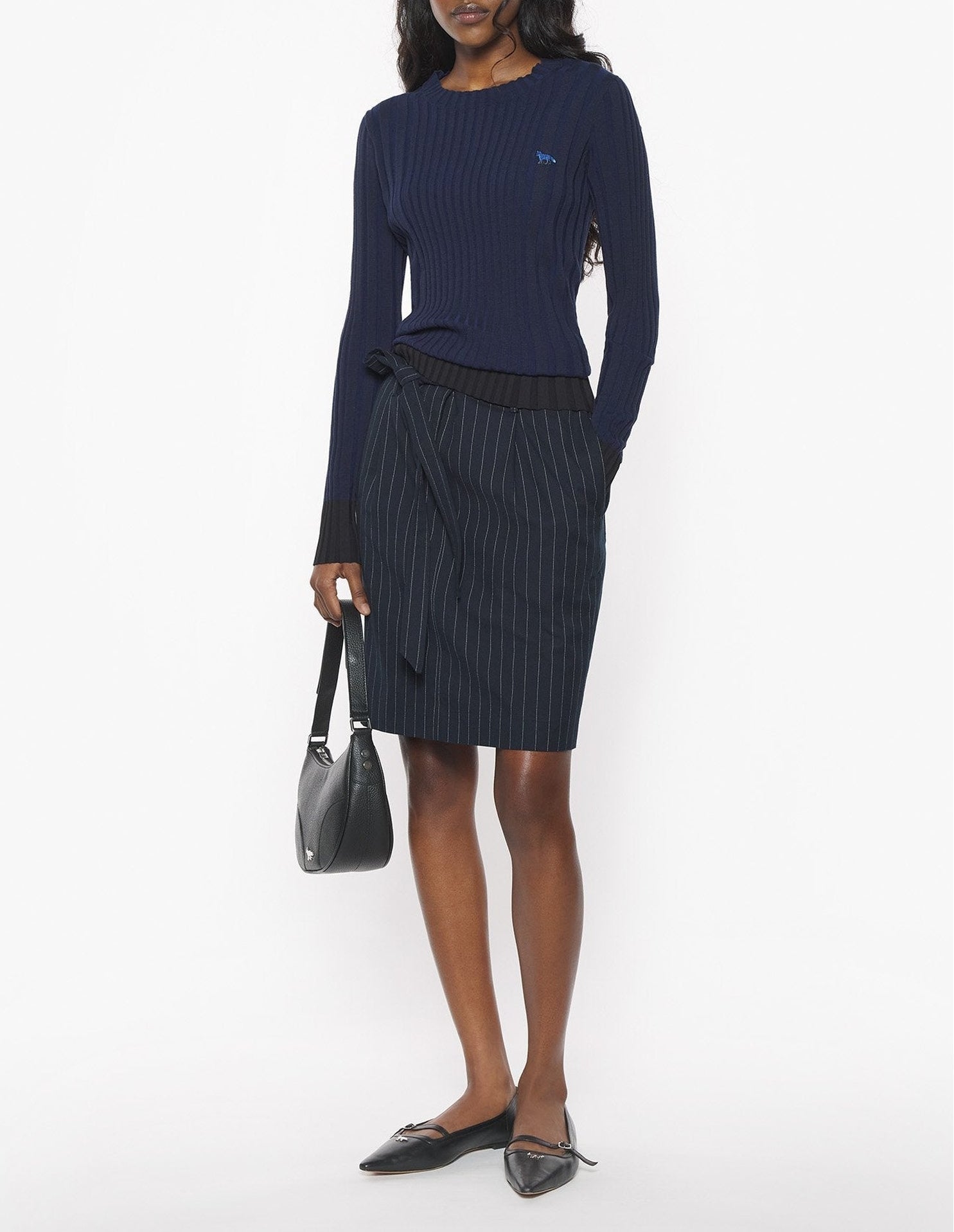 Ribbed jumper with embroidered Baby Fox badge - Ink Blue