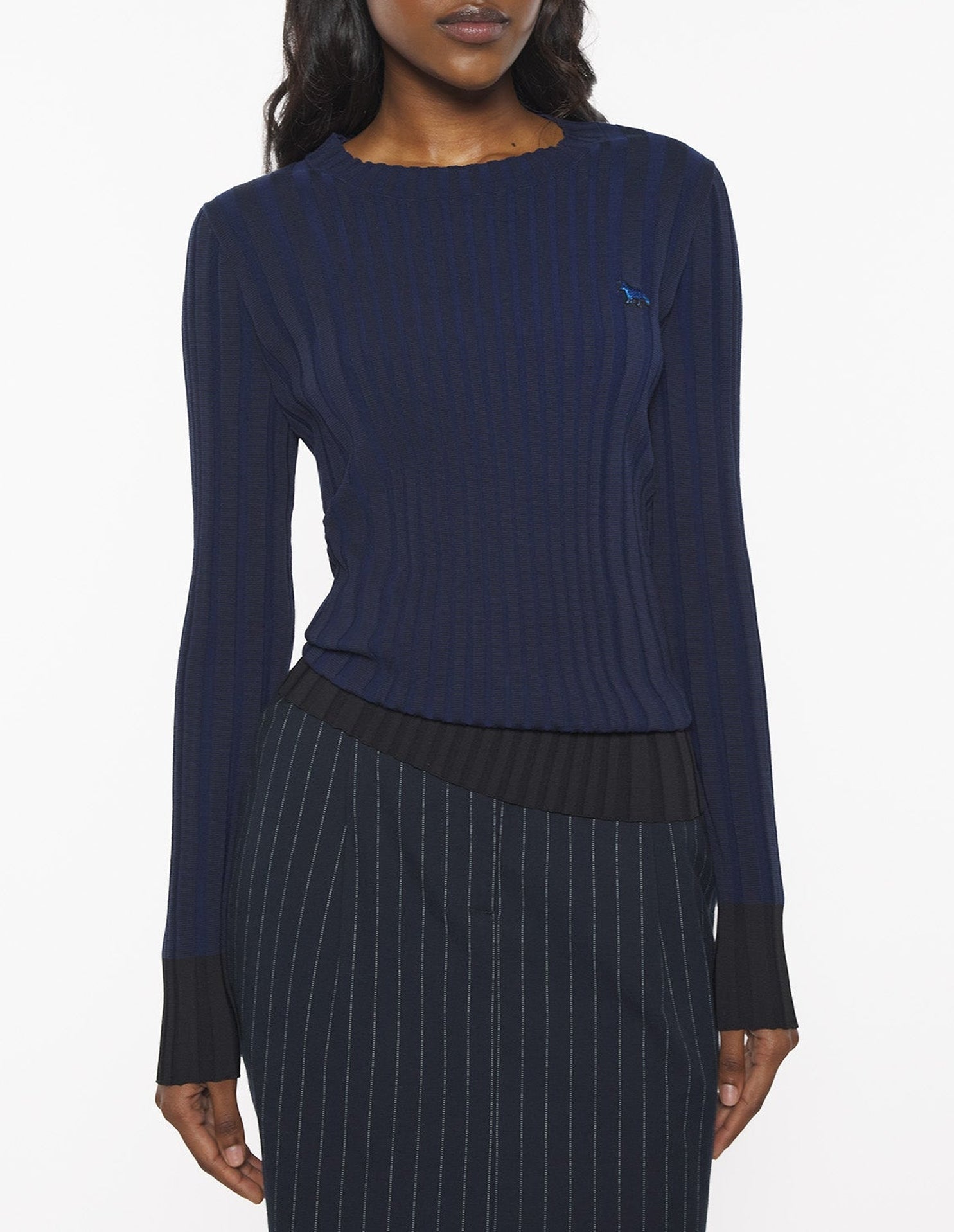 Ribbed jumper with embroidered Baby Fox badge - Ink Blue