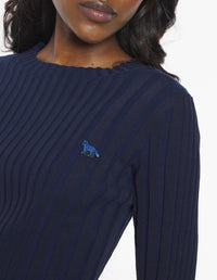 Ribbed jumper with embroidered Baby Fox badge - Ink Blue