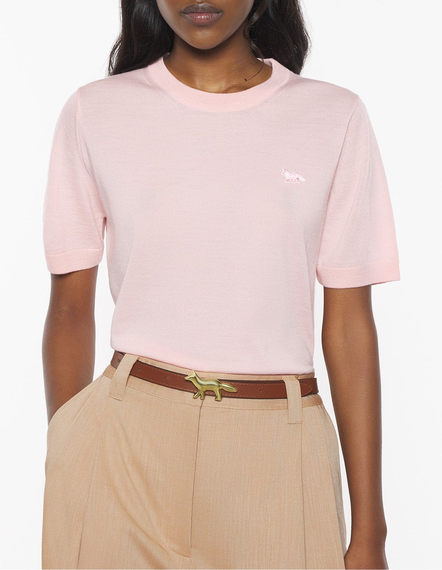 Baby Fox short-sleeved wool T-shirt - Rosewater