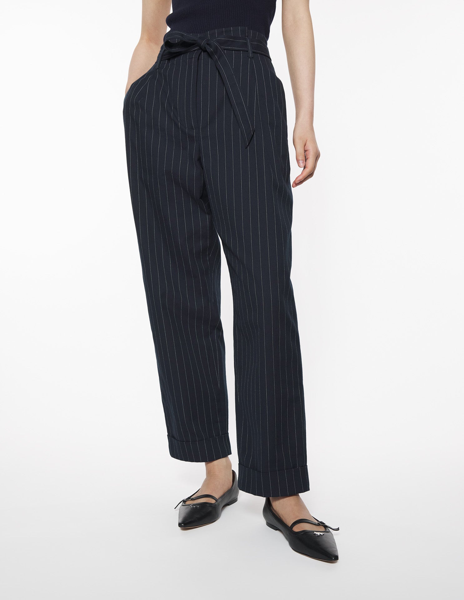High-waisted pleated wool trousers - Iris Black