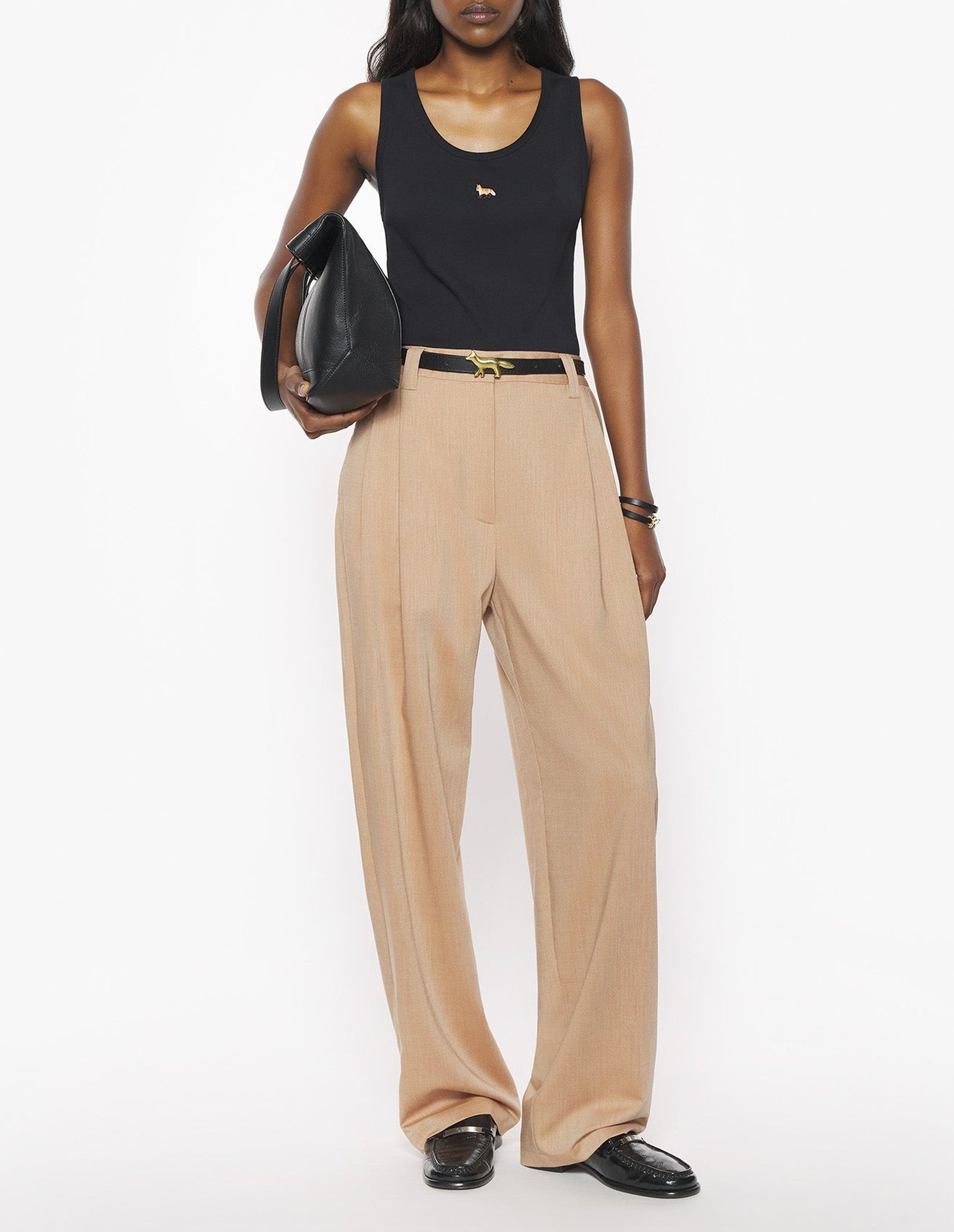Double-pleated wool trousers - Sandlewood
