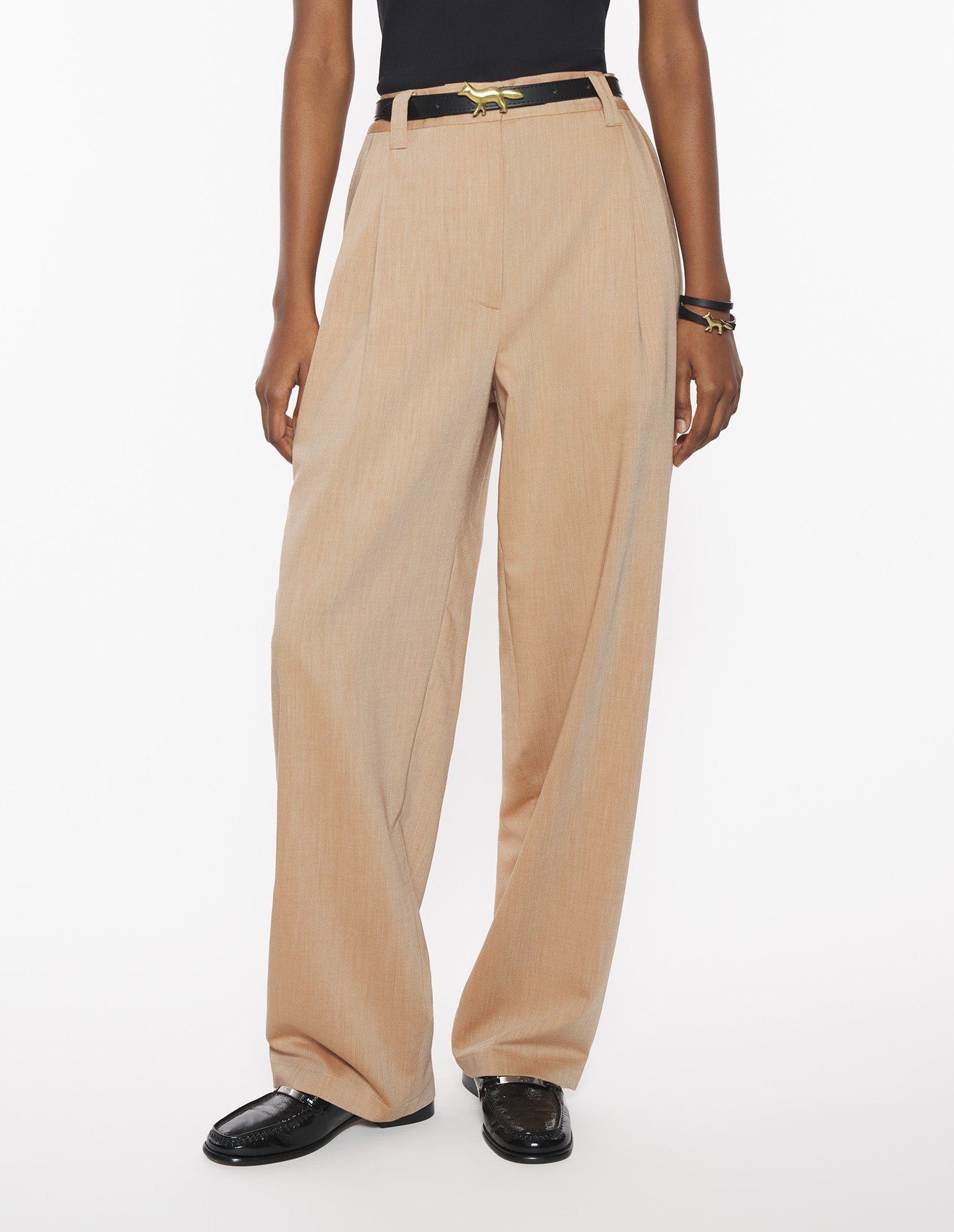 Double-pleated wool trousers - Sandlewood