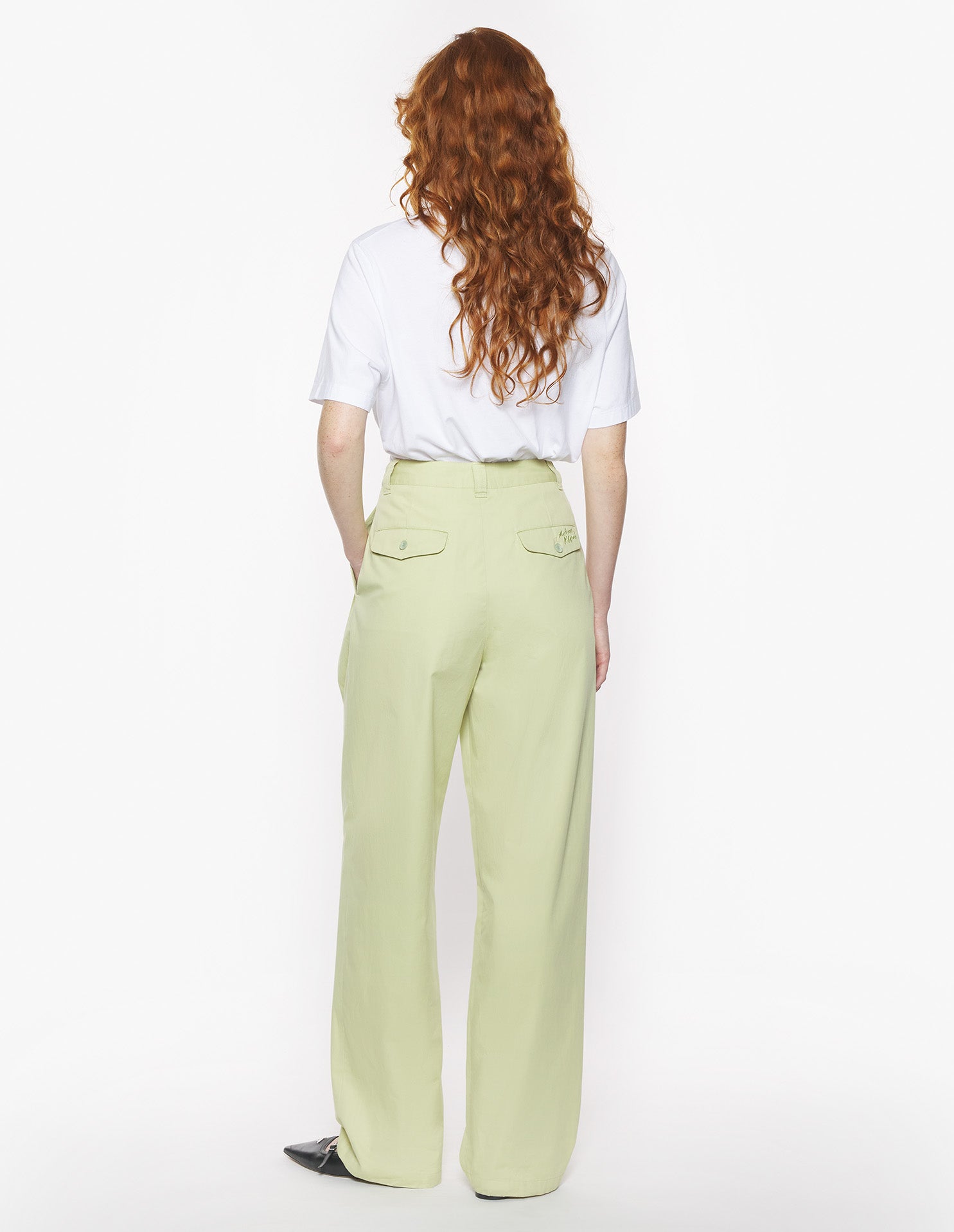 Pleated trousers with embroidery - Laurel Green