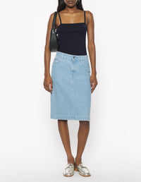 Jupe midi brodée en denim - Bleached Indigo