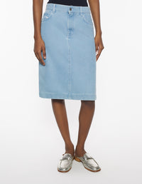 Jupe droite longueur midi avec broderie en denim - Bleached Indigo
