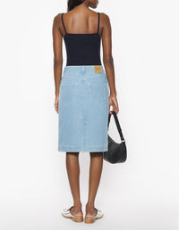 Jupe midi brodée en denim - Bleached Indigo