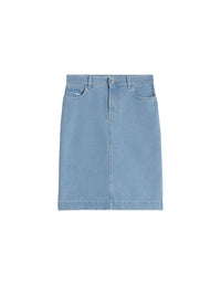 Jupe midi brodée en denim - Bleached Indigo