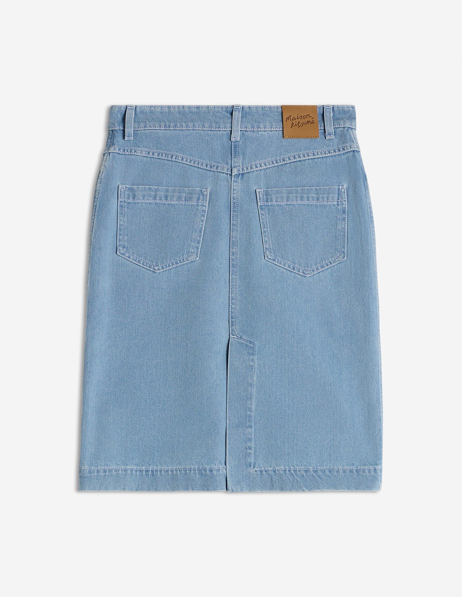 Jupe midi brodée en denim - Bleached Indigo