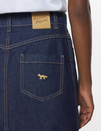 Embroidered denim midi skirt - Indigo