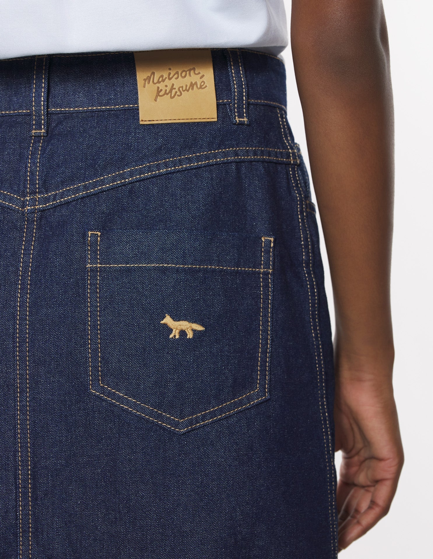 Embroidered denim midi skirt - Indigo