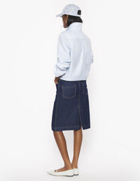 Jupe droite longueur midi avec broderie en denim - Indigo