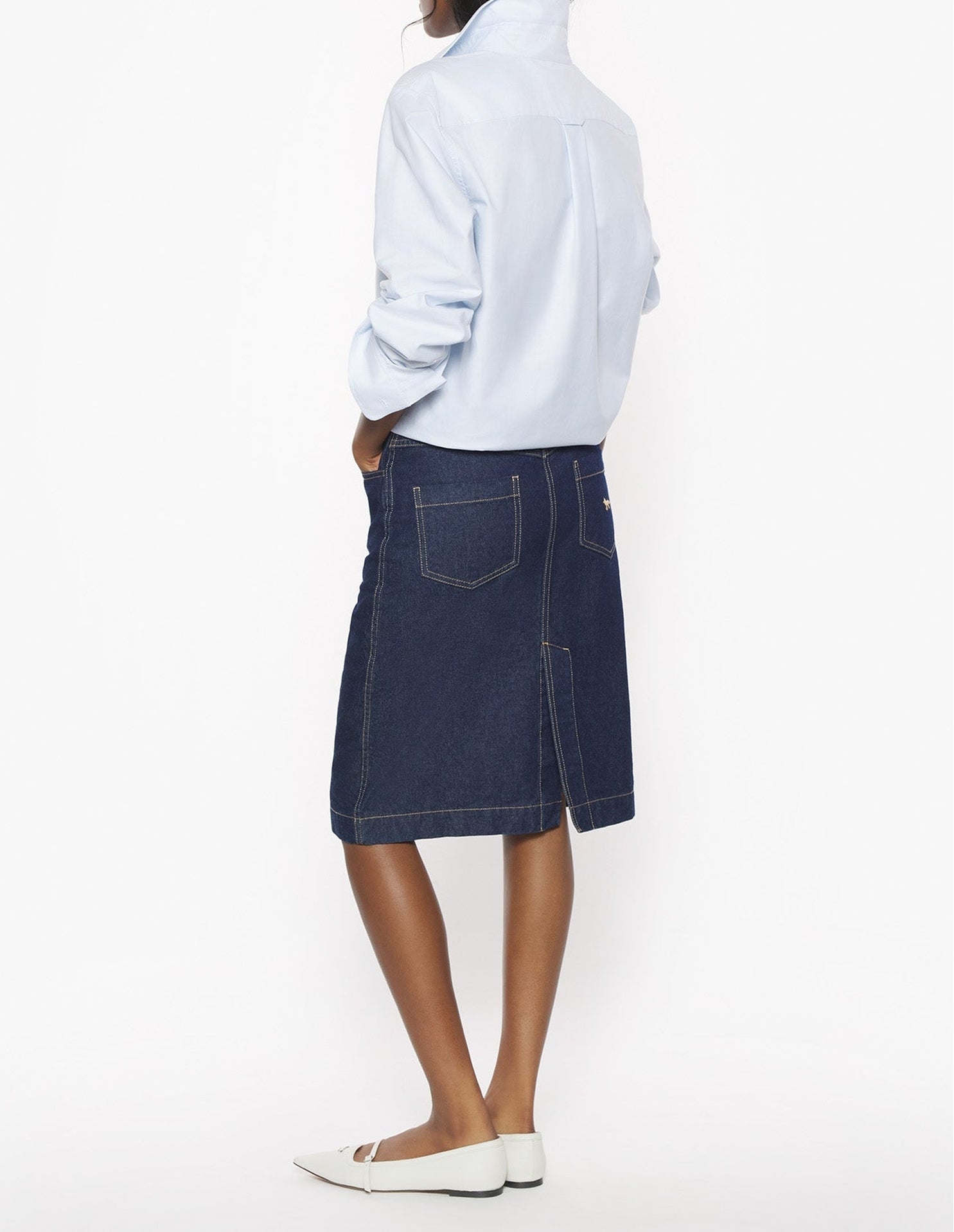 Embroidered denim midi skirt - Indigo