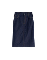 Embroidered denim midi skirt - Indigo