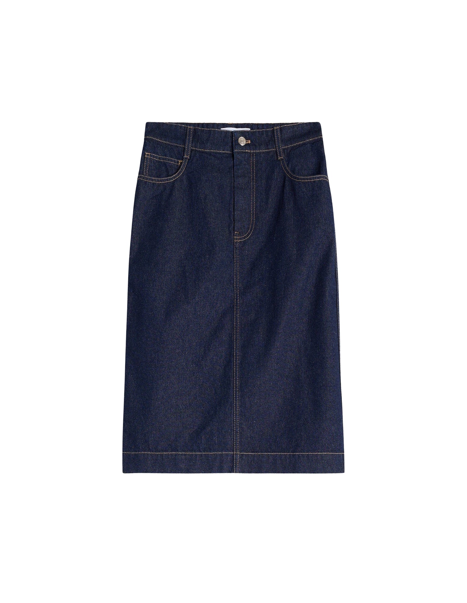 Embroidered denim midi skirt - Indigo