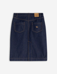 Jupe droite longueur midi avec broderie en denim - Indigo