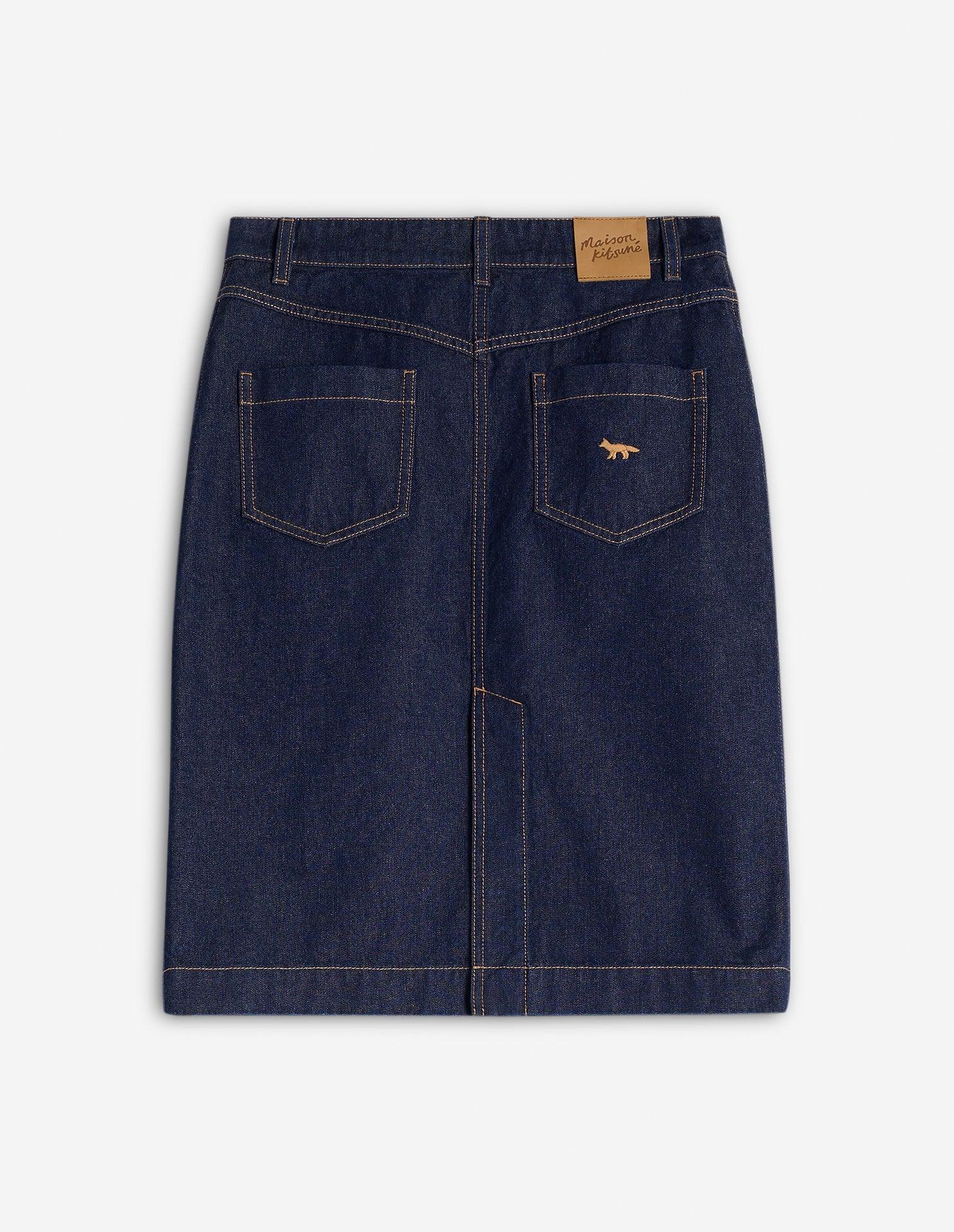Jupe droite longueur midi avec broderie en denim - Indigo