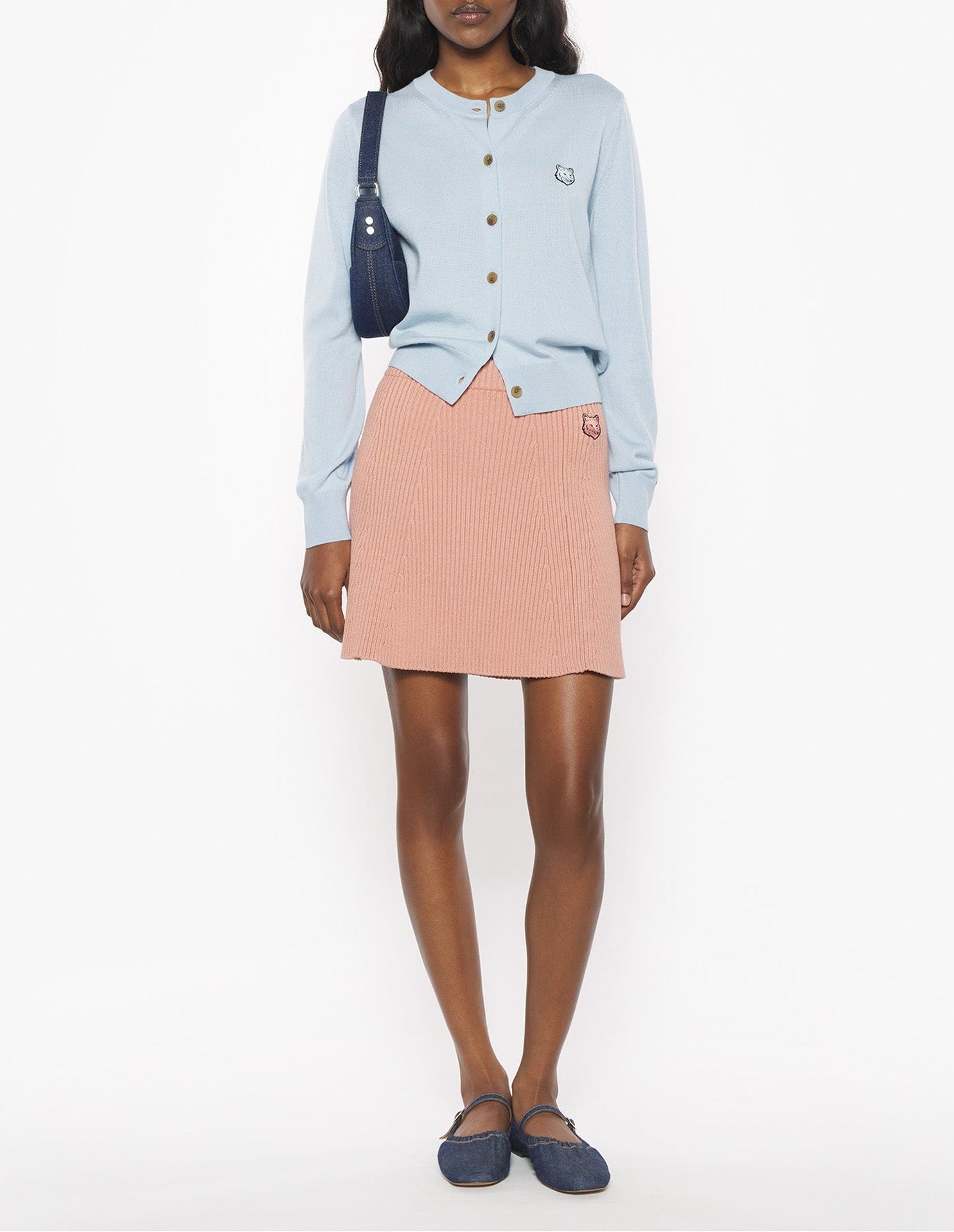 Ribbed knitted flared skirt - Porcelaine Pink