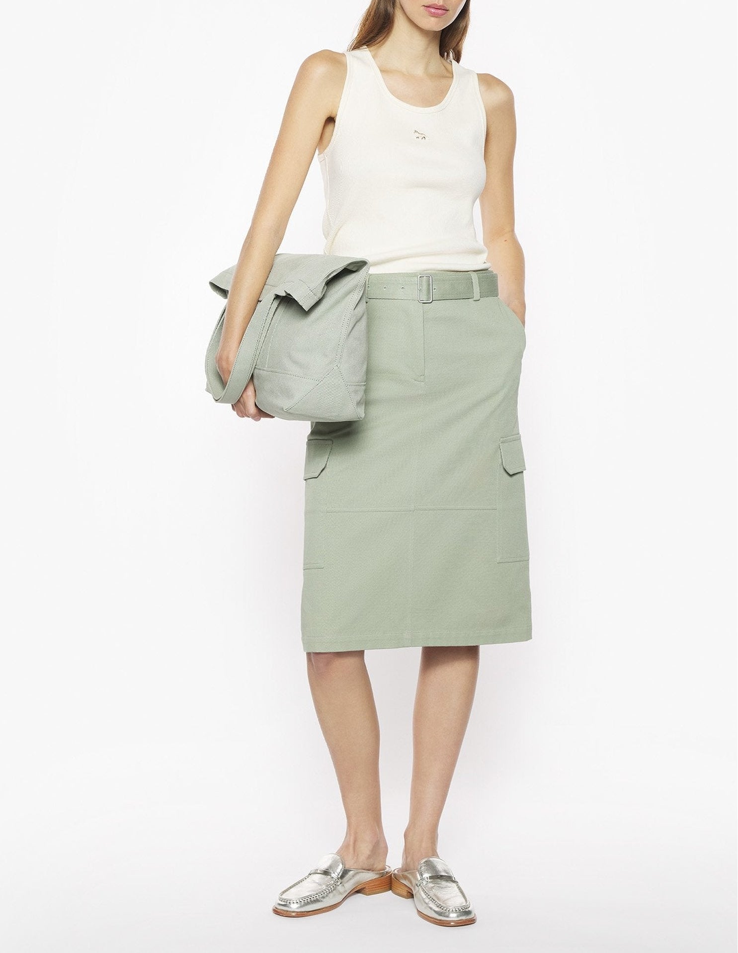 Jupe cargo longueur midi avec broderie - Court Green