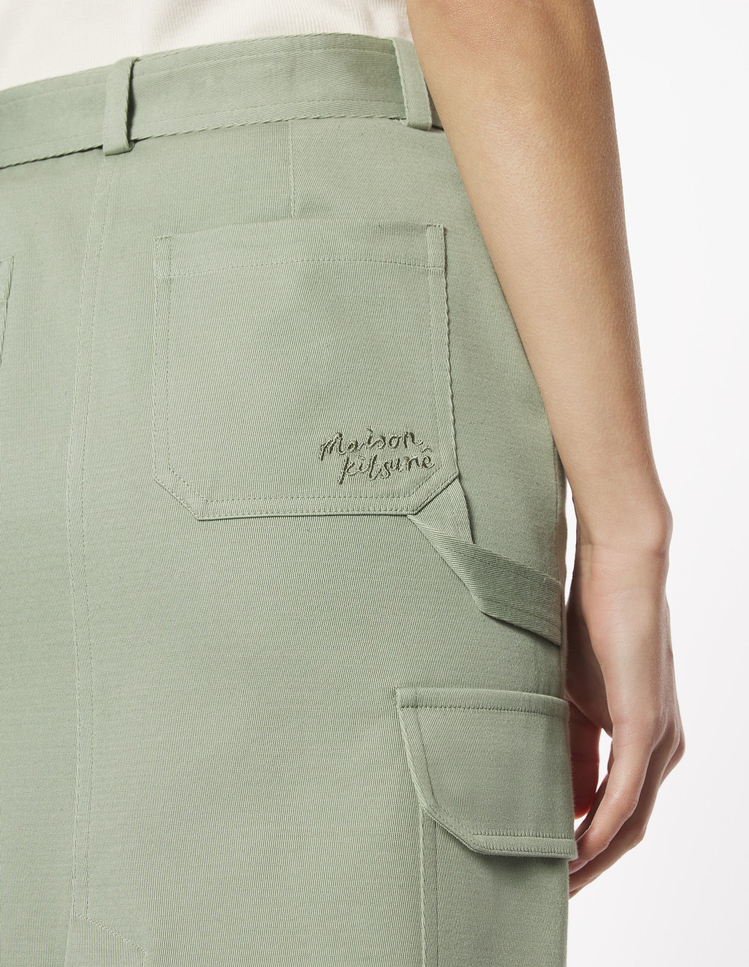 Jupe cargo longueur midi avec broderie - Court Green