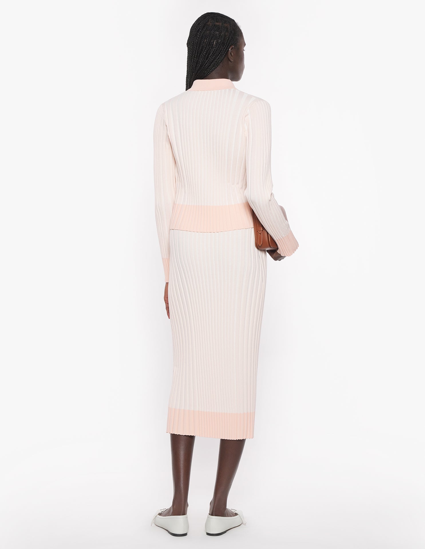 Baby Fox Patch Ribbed Midi Skirt - Porcelaine Pink