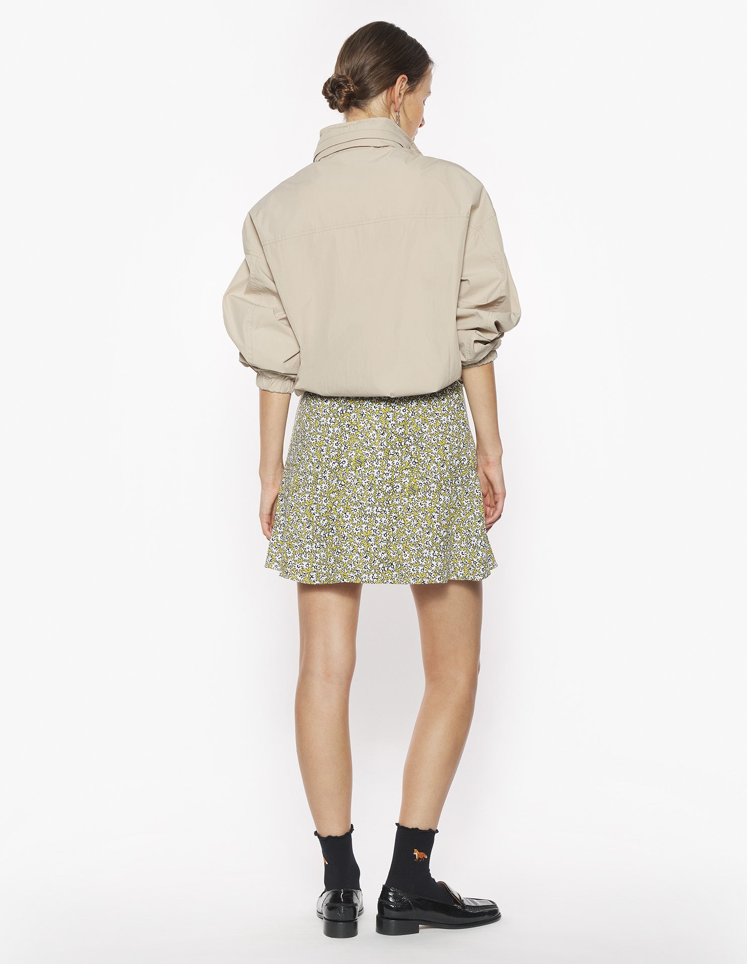 Jupe courte évasée imprimée avec broderie - Mimosa Print