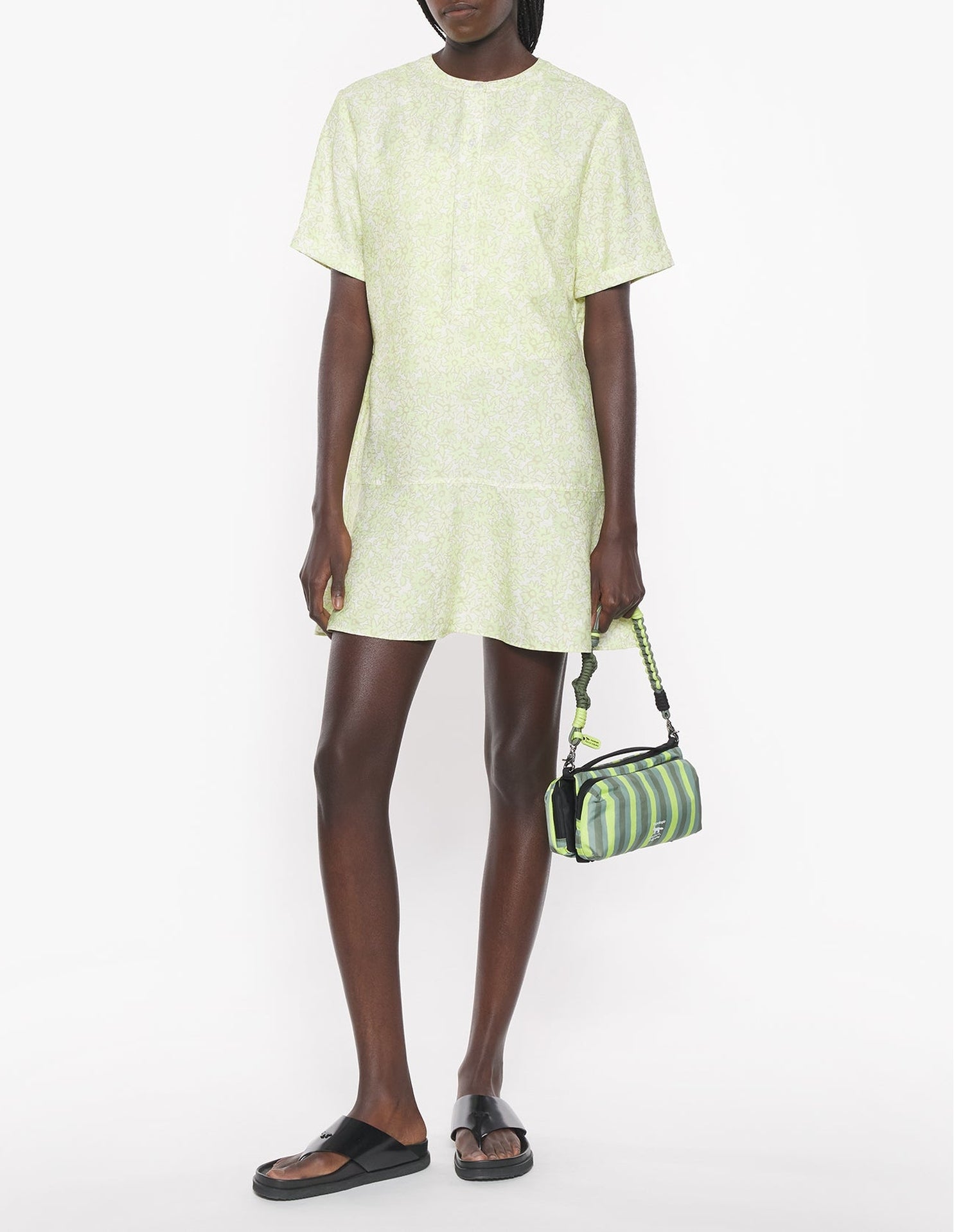 Short-sleeved tasseled mini dress - Lime Print