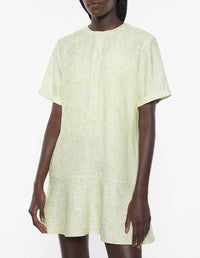 Short-sleeved tasseled mini dress - Lime Print