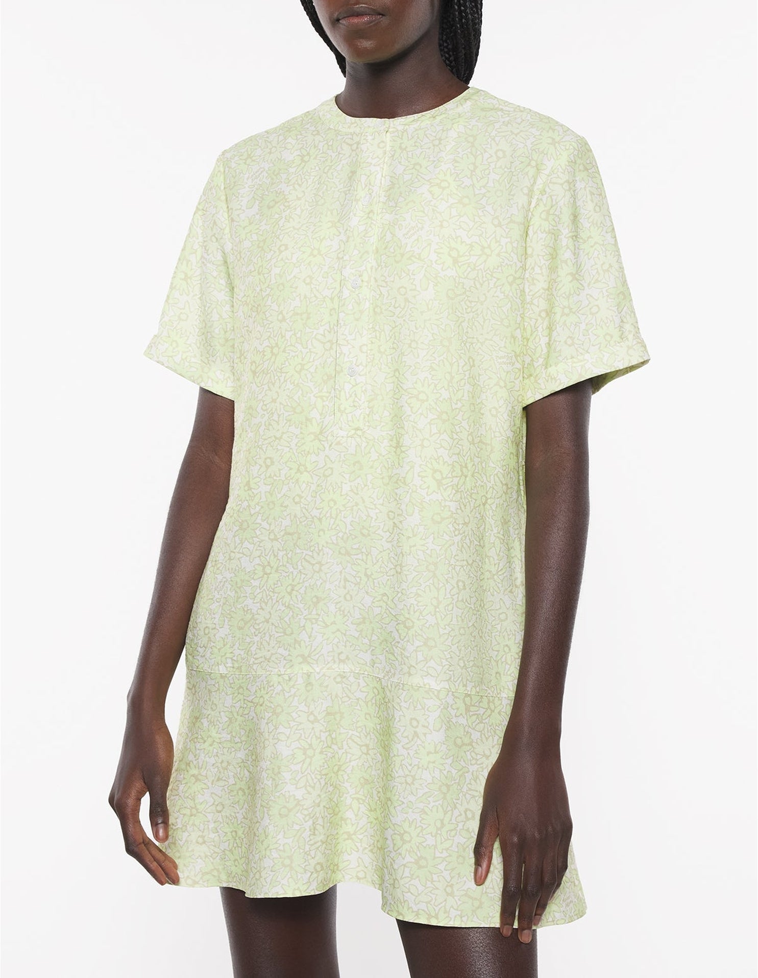 Short-sleeved tasseled mini dress - Lime Print