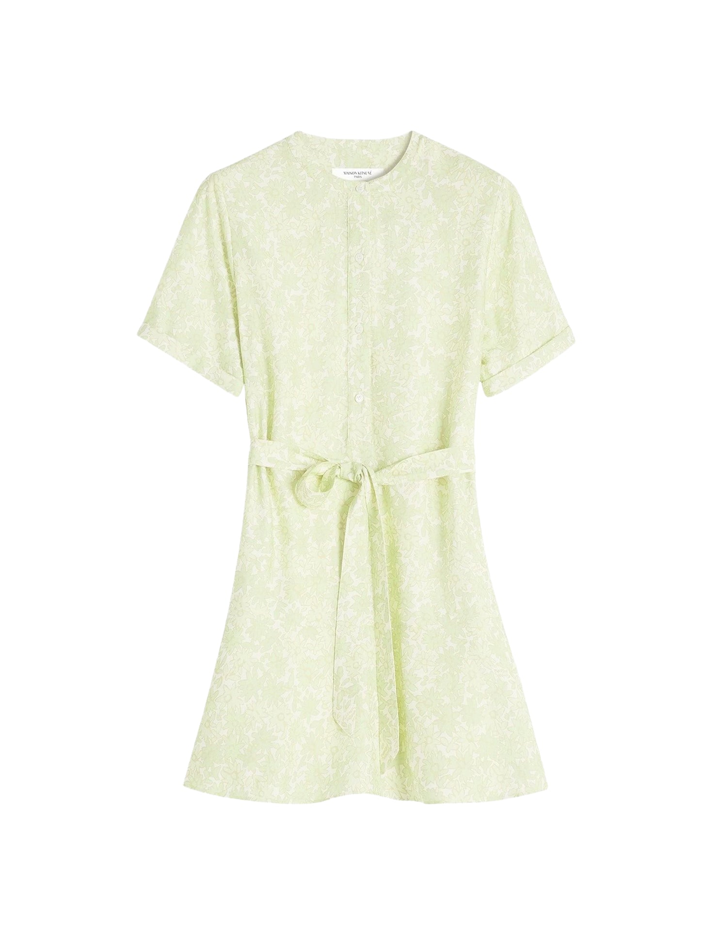 Short-sleeved tasseled mini dress - Lime Print