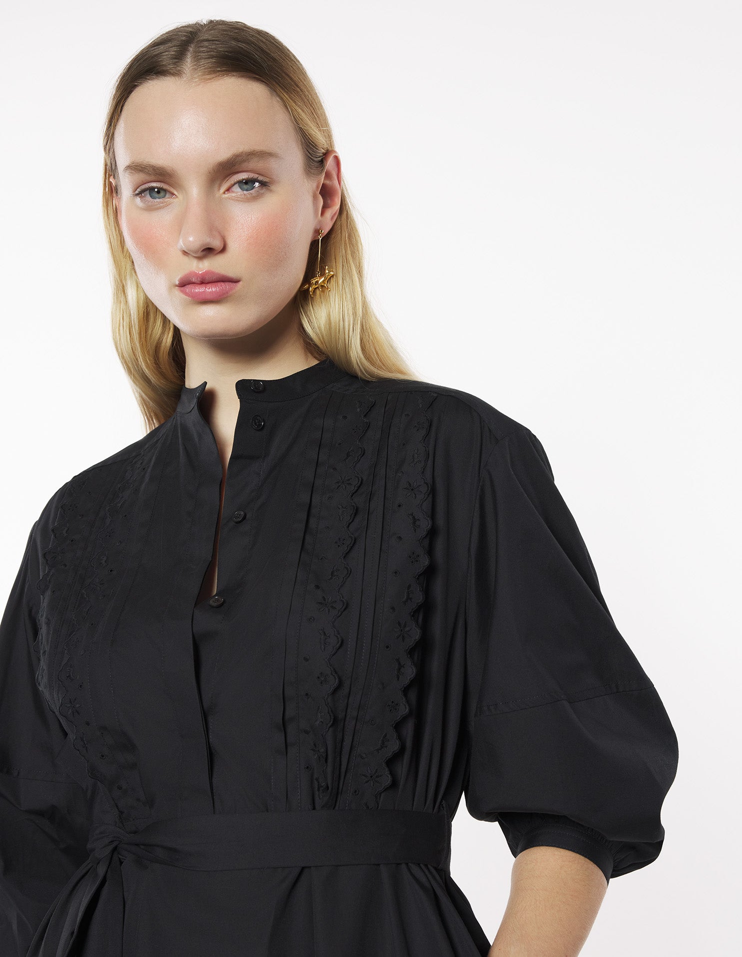 Crafted Embroidery Maxi Sleeve Dress - Black