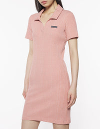 Ribbed polo dress - Porcelaine Pink