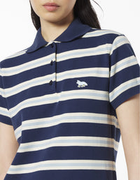 Striped polo dress with embroidered badge - Ink Blue & Hortensia