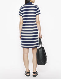 Striped polo dress with embroidered badge - Ink Blue & Hortensia
