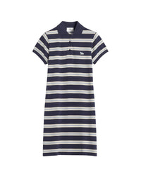 Striped polo dress with embroidered badge - Ink Blue & Hortensia