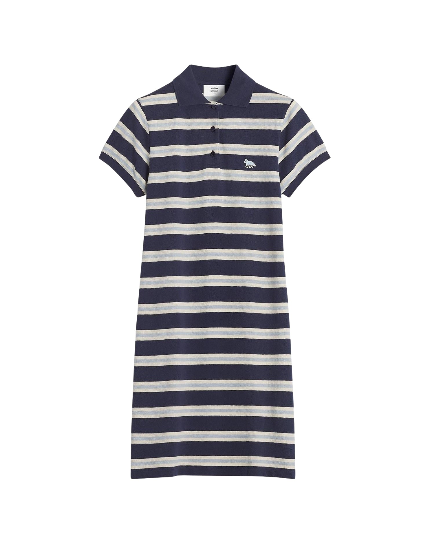 Striped polo dress with embroidered badge - Ink Blue & Hortensia