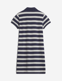 Striped polo dress with embroidered badge - Ink Blue & Hortensia