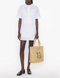 Short gored dress with broderie anglaise - White