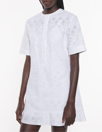 Short gored dress with broderie anglaise - White
