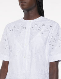 Short gored dress with broderie anglaise - White