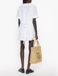 Short gored dress with broderie anglaise - White